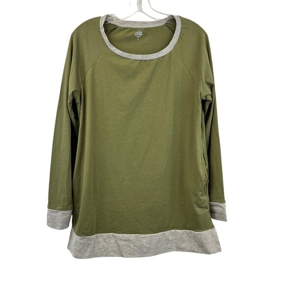 Tickled Teal Women’s Long Sleeve Tunic Top Green/Multi Size Large Elbow Patches - Picture 1 of 7